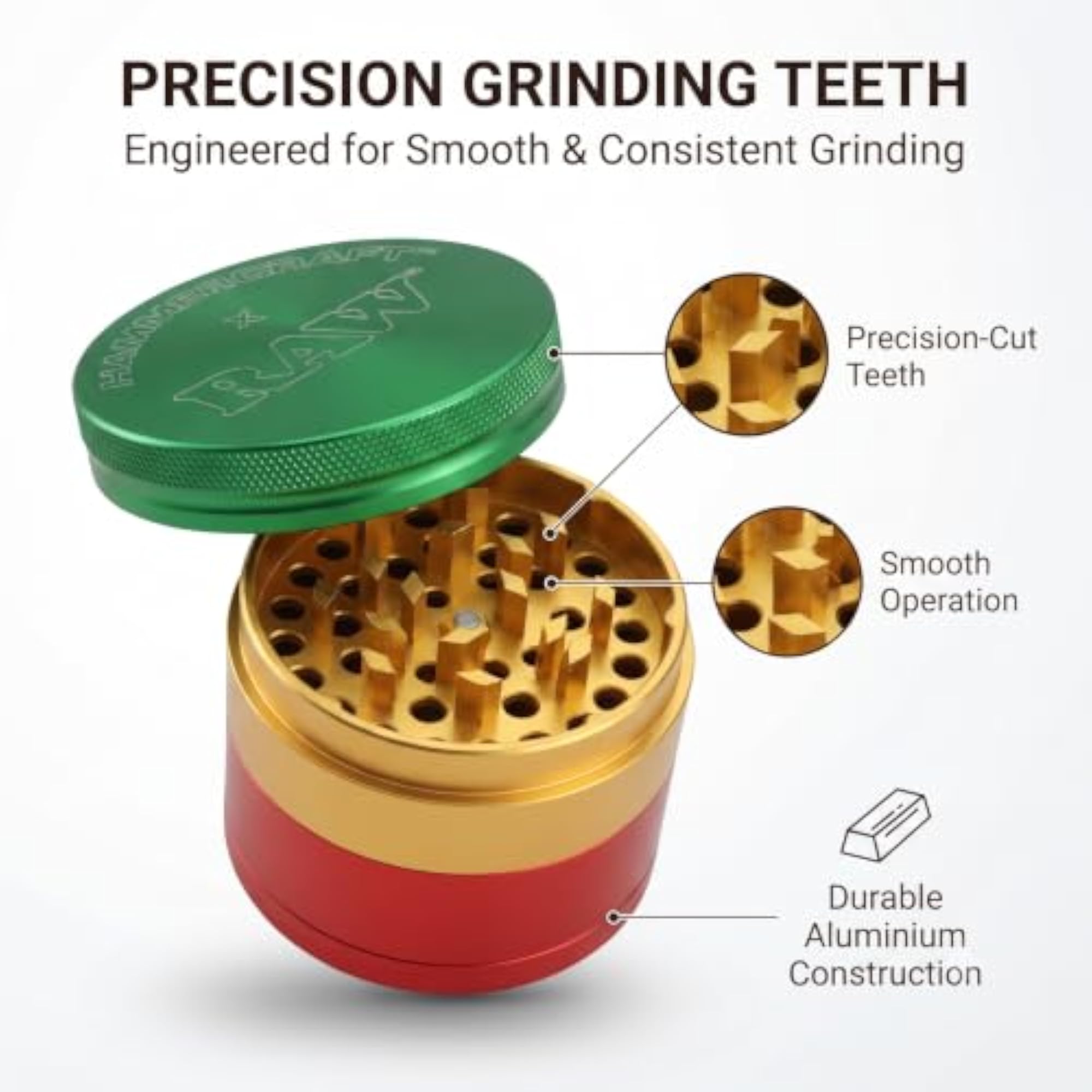 HAMMERCRAFT X RAW Aluminium Grinder, 50MM 4 Part