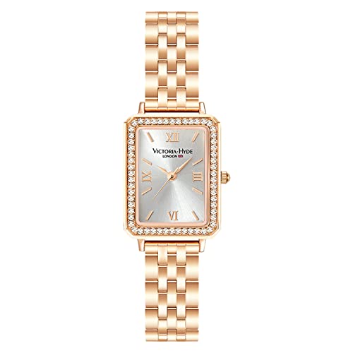 VICTORIA HYDE Montre rectangulaire pour femme - Cadran argenté - Montre à quartz analogique avec bracelet en acier inoxydable
