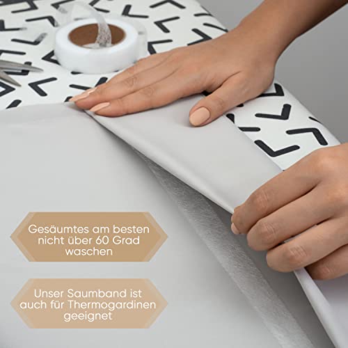 Foto von Villkin Saumband 60m Länge und 20mm Breite – Bügelband zum Aufbügeln auf Textilien wie Hosen Gardinen Vorhänge – Saumfließ (Weiß, 20mm x 60m)