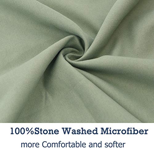M&Meagle Duvet Cover Green,Solid Color Button Design,100% Microfiber Treated by Washed Cotton Process,Feels Like a Very Soft Cotton-Queen Size(3Pcs,1 Duvet Cover 2 Pillowcases) - Thumbnail 2