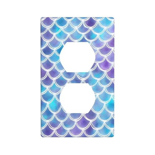Moslion Blue Mermaid Sequin Wall Plate Outlet Cover Purple Fish Scale Duplex Switch Covers 1-Gang Standard Size Home Kitchen Plug Receptacle