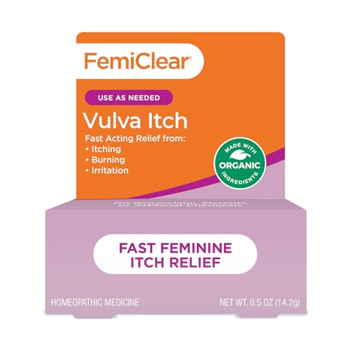 FemiClear Vulva Itch Relief Ointment 0.5 Oz Fast-Acting & Soothing Relief for Vaginal Itching Burning Irritation Discomfort Steroid-Free Vulva Care All-Natural & Organic Ingredients