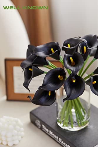 Well Known 20 Pcs Lily Flowers Artificial In Vase With Faux Water, Calla Lily Artificial Flowers Real Touch, Fake Flower Arrangements In Vase Artificial Centerpiece For Dining Room (Black) #TOP3