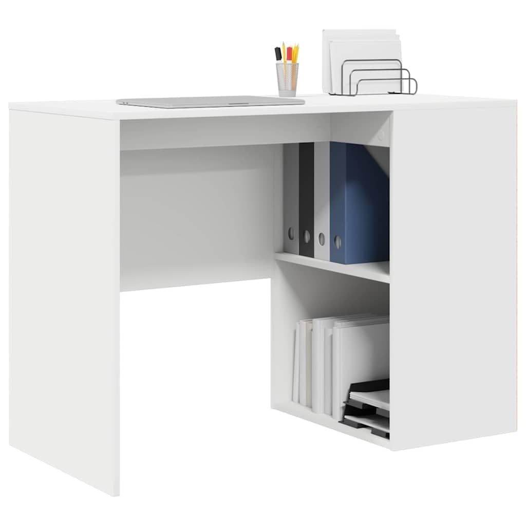 Scrivania bianco legno ingegnerizzato 102 x 50 x 75 cm con ripiano e cassetto, mobile lavoro studio per computer pc gaming, postazione ufficio casa smartworking salvaspazio