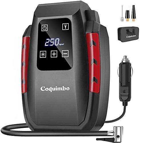 Coquimbo Tire Inflator Portable Air Compressor, 12V DC Car Tire Pump with Pressure Gauge and Emergency LED Light, Digital Air Pump for Car Tires, Motorcycles, Bikes,Balls(Red)