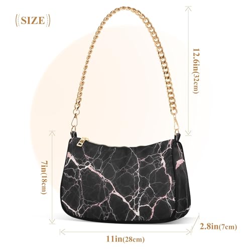 Zipper Ladies Shoulder Bag Floral Black Marble Texture Veins White Clutch Handbags Retro Womens Hobo Totes Purse Bags with Chain Strap3