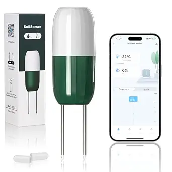 Smart WiFi Soil Moisture & Temperature Sensor - Hub-Free Soil Meters for Lawn, Garden, Greenhouse, Real-Time App Alerts, IP67 Waterproof, Works with Automatic Watering Systems, Gardening Gift