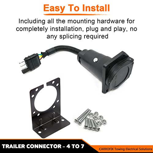 Carrofix 4 Flat Truck To 7 Way Round Trailer Light Adapter Reverse Plug With Mounting Bracket #TOP2