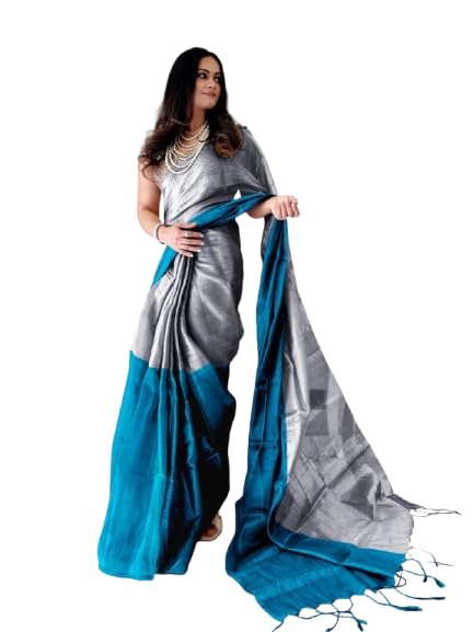 Sudip Collection Women’s Silver and Purple Tissue Silk Saree Wear Saree with Blouse Piece-image-35