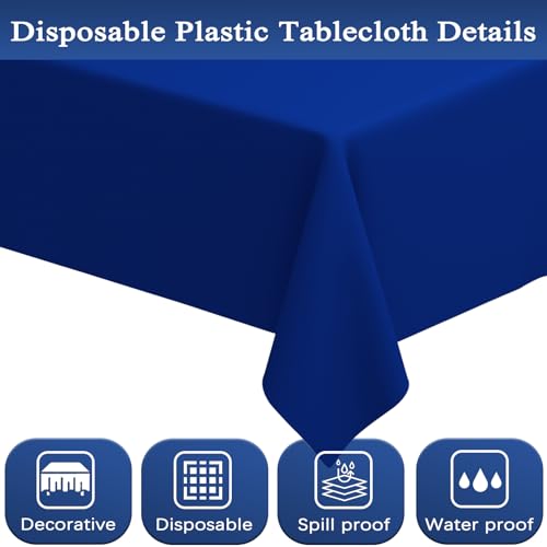 Image of WNINK 4 Pack Royal Blue Tablecloths Disposable Table Covers 54 inch x 108 inch Table Cloths for BBQ Birthday Picnic Bridal Shower Wedding Plastic Table Cloths for Parties Fits 6 to 8 Foot Rectangle Tables