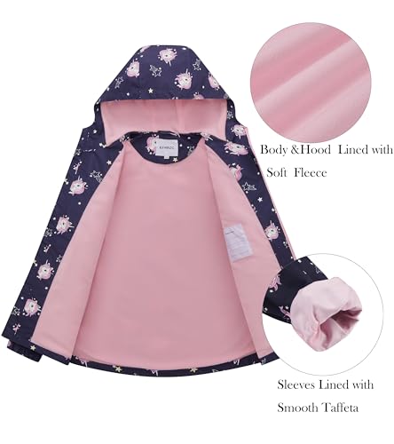 Image of Boys Girls Rain Jackets Waterproof Hooded Fleece Raincoats Lightweight Windbreakers for Kids