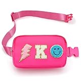 Fanny Pack for Girls Crossbody Bag, Preppy Nylon Kids Belt Bag for Birthday Christmas Graduation Personalized Gifts, Pink Chenille K Letter for Women Teen Girls Fanny Pack