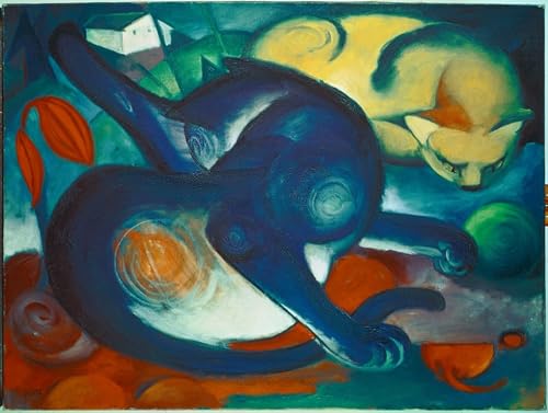 Tableau deux chats jaune pour salon moderne affiche 60x90