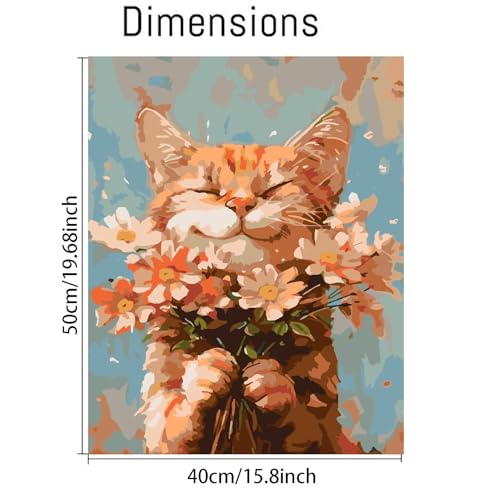 Image of DIY Cat and Flower Paint by Numbers Kits for Adults, Painting by Numbers for Adult & Beginner on Canvas, Animal Oil Painting Kits Perfect for Home Decoration 16x20 Inch