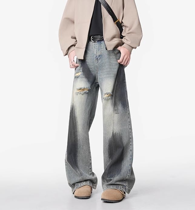 Men's American Retro Casual Wide Leg Denim Jeans2