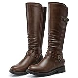 SHIBEVER Women's Knee High Boots: Brown Comfortable Low Heel Tall Boots
