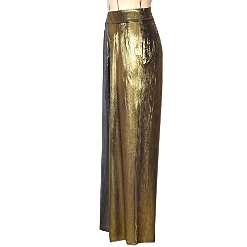 Orinyou Women Wide Leg Pants Shiny High Waist Flowy Metallic Color Contrast Palazzo Pants Loose Trousers #TOP7