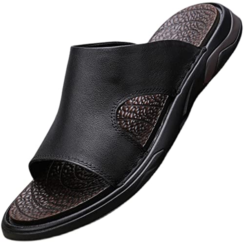 Men's Soft PU Leather Sandals Men Beach Slippers Outdoor Casual Holiday Male Retro Casual Shoes(D,43 Code)