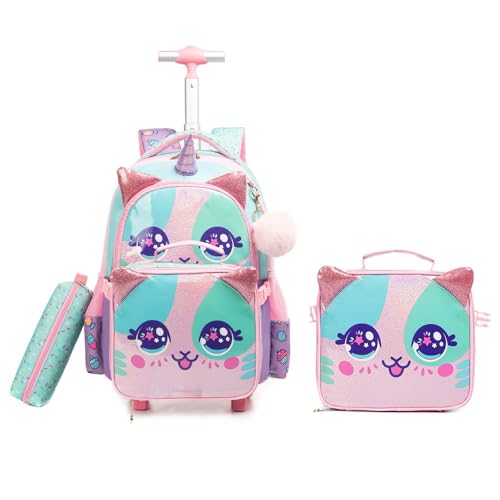 Kit Mochila Escolar Infantil Meninas c/Lancheira Estojo Reforçada Gatinha Fofo