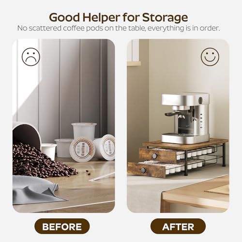 Image of YATINEY Coffee Pod Drawer Holder, 70 Capacity Coffee Capsule Storage Organizer, 2-Tier Coffee Pod Drawer for K Cup, for Home Kitchen, Rustic Brown KH28BR