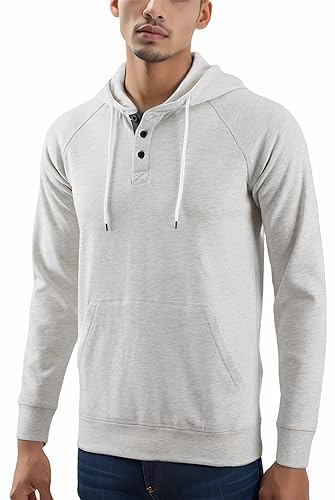 Men's Retro Athletic Midweight Comfort Fleece Active Sports Running Gym Henley Sweatshirt Hoodie