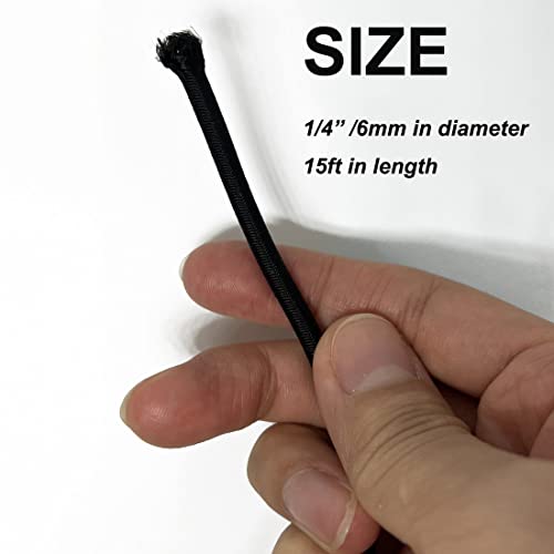 1/4" 15Ft Elastic Bungee Nylon Shock Cord, Tunan Heavy Duty Stretch String Elastic Thick Rope Outdoor Diy Crafts - Black #TOP2