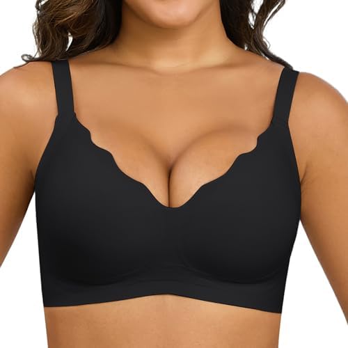 Xcutting Wavy Wireless Bras Push Up Bralette Seamless Wirefree Plunge Bra Everyday Bras for Women No Underwire Full Coverage