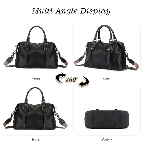 Image of Leather Handbag for Women, Genuine Leather Purses Retro Mandela Crossbody Handbag Tote Bag