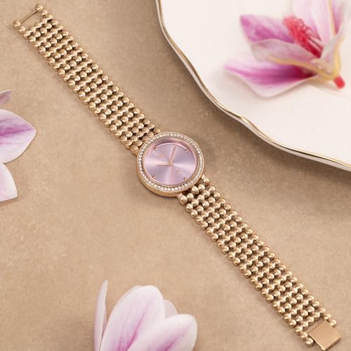 Image of Fastrack Vyb Iconique Quartz Analog with Lavender Dial Rose Gold Strap Watch for Women - FV60111WM02W