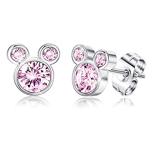 Mouse Shape Stud Earrings 925 Sterling Silver Stud Earrings for Women Jewelry (Mouse Pink)