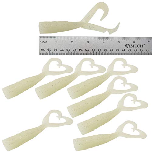8pcs Fish WOW! Extended Size 5 inch Twin Tail Perch Grub 4" Scampi Soft Lure - Glow in the Dark.