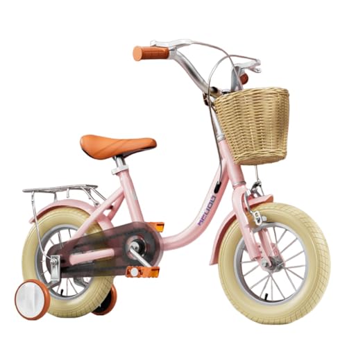 JICOMUS子供用自転車、幼児用自転車、12/14/16/18/20インチ、折りたたみ式キッズバイク、初心者用、補助輪付き、バスケット付き、高さ調節可能、かわいい、小学生、男の子と女の子向け (ピンク,B:16インチ)