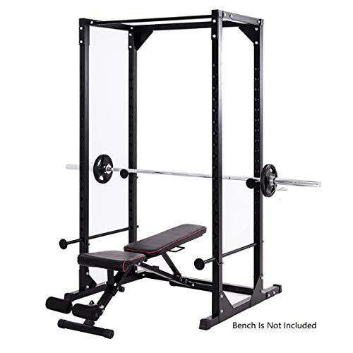Gymax Adjustable Power Rack, Multi-Grip Power Rack Pull/Chin Up Bars Squat Cage Heavy Duty Power Rack For Home Gym Athletics Fitness #TOP5
