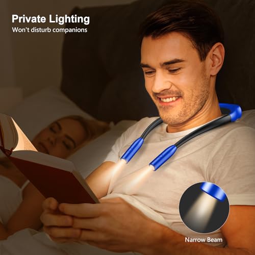 Image of Gritin Book Light, Eye Caring 3 Colors & Dimmable Brightness Reading Light | Bendable Arms, 80+Hrs Runtime, Neck Round Design, Comfortable & Lightweight Neck Light for Reading in Bed, Crafting-Dark Blue