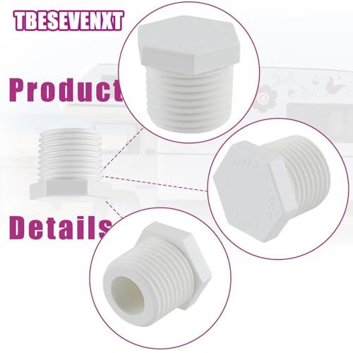 Image of Water Heater Drain Plug with Tape 1 /2 Inch for RV Camper and Atwood Water Heaters 11630 91857 White Plastic 8 Pcs