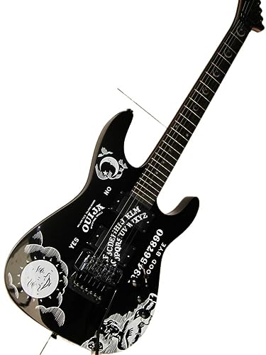 カスタム Balck カラーエレキギター、個性パターンカバー付きソリッドボディ、ブラックハードウェア