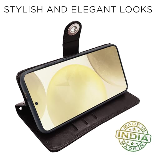 Image of Pikkme Samsung Galaxy S24 5G Flip Cover Leather Finish | Inside TPU with Card Pockets | Wallet Stand and Shock Proof | Complete Protection Button Flip Case (Coffee)