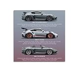 ZONDER Poster voiture de sport 718GT4 911GT3 718RS Voiture de course Poster Peinture décorative sur toile murale et art imprimé moderne Décoration de chambre familiale 50 x 50 cm
