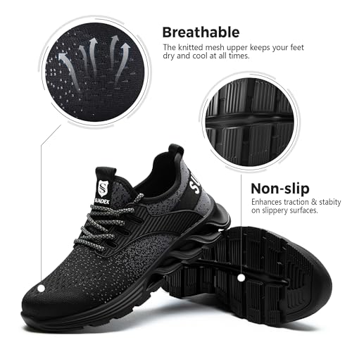 SUADEX Steel Toe Sneakers for Men Women Indestructible Work Safety Shoes Lightweight Comfortable Slip Resistant Composite Toe