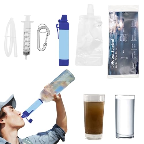 Generic - Lot de 5 pailles filtrantes personnelles pour randonnée, camping, voyage, pailles d'eau pour purifier l'eau, paille d'eau d'urgence (bleu ciel)