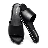 NianEr Womens Microfiber Leather Memory Foam Support One Strap Dress Dressy Slip On Casual Cute Comfy Comfort Bride Bridal Wedding Designer Date Flat Sandals Summer Shoes Slides black Size 8.5