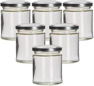 Pack of 6 x 190ml Round Glass Food Jar with Gold Twist Off Lids (Choice of Lid Colours)