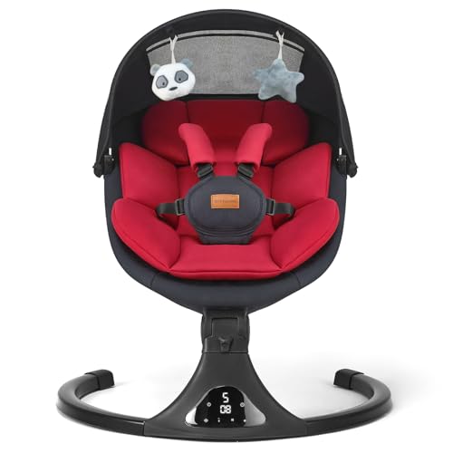 Image of Baby Swings for Infants, Portable Baby Swing for Newborns with Bluetooth, Electric Infant Swing with 5 Speed Motions, 12 Soothing Melodies & Remote Control (Max 20 lbs, Red)