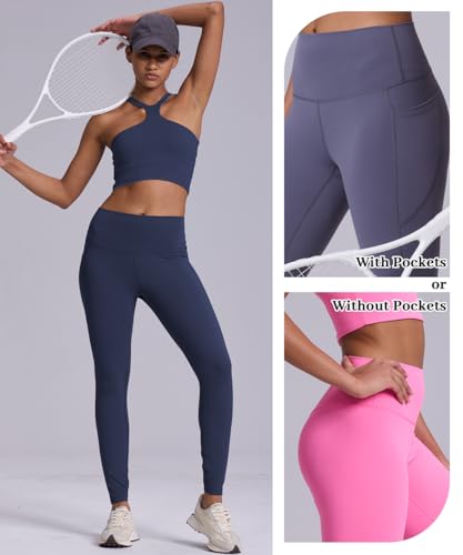 2 Pack Black Leggings with Pockets for Women, Tummy Control Workout High Waisted Yoga Pants3