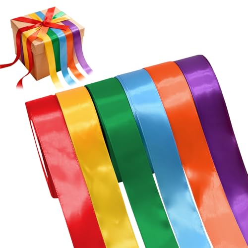 Euablfo 6 Rollos Cinta de Raso,6 Colores Cinta De Satén Raso Decorativa,para Envolver Regalos para Manualidades,Envoltorios de Regalos,Lazos,Decoración de Bodas
