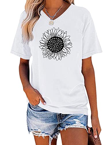 Eadinve Women's Summer Short Sleeve Cute Sunflower Graphic Printed Tee Vintage T Shirt Cotton Tops Novelty Cool Shirts #TOP6