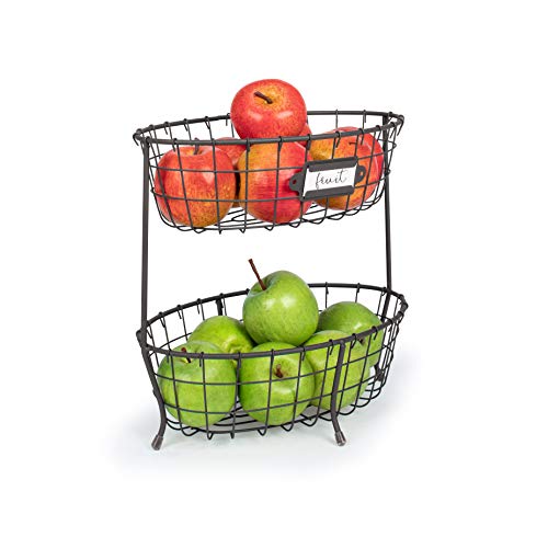 Spectrum Diversified Vintage Living Oval Server Stacked, 2-Tier Bowls, Dining Table & Kitchen Counter Organizer, Modern Fruit Basket Stand, Industrial Gray (A19676) by Spectrum - Image 9