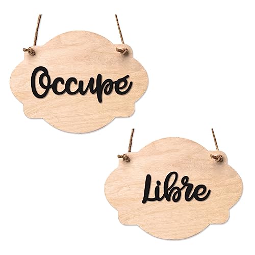 Plaque de porte en bois avec ventouse et cordelette Panneau ouvert fermé, pancarte toilettes, salle de bain... -