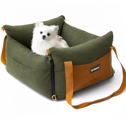Seggiolino auto per cani di piccola taglia sotto i 15 kg, per cani di piccola taglia con zona di riposo allungabile, rimovibile e lavabile, cuccia per cani con scomparti e cintura di sicurezza