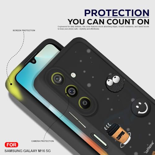 Image of AESTMO Back Case Cover for Samsung Galaxy M16 / F16 5G | Cute Fun Cartoon 3D Ball | Coffee Silicone Case | Full Body Protection | Camera Protection Back Cover for Samsung Galaxy M16 / F16 5G (Black)